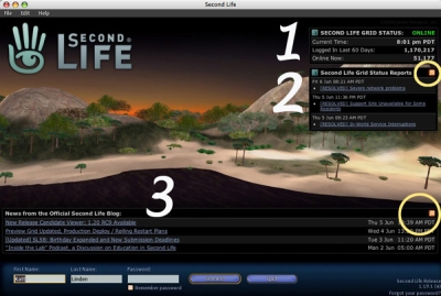 Second Life Login with Blog feed, Status Reports and RSS